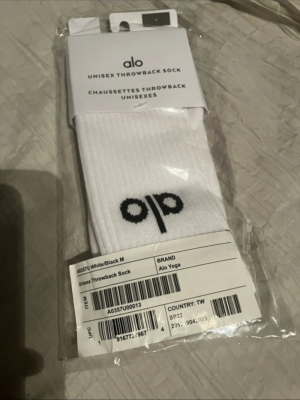 ALO Yoga White Athletic Unisex Throwback Sock with Black Logo